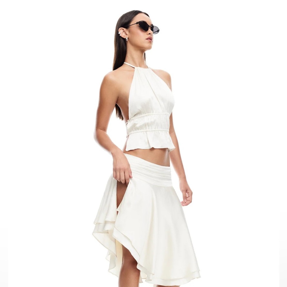 Lioness Cream Halter Peplum Crop Top NWT